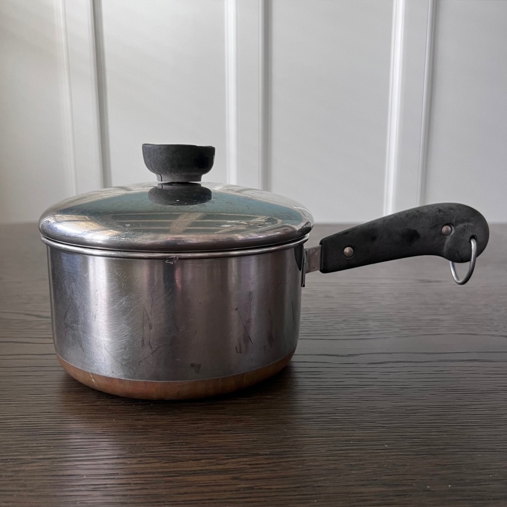 Revere Ware 1 Quart Saucepan with Lid Copper Bottom Stainless Steel Vintage Pot